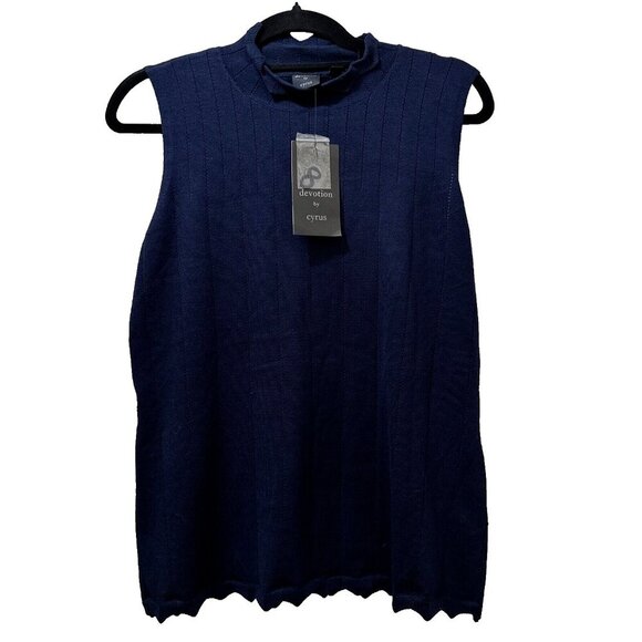2/$30 Devotion by Cyrus Sleeveless Knit Top Size L Navy Nautical New England - Picture 1 of 9